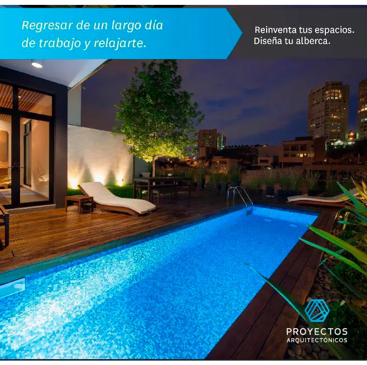 alberca con luces con bonita vista